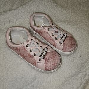 MK Michael Kors Monogram Pink Logo Girls Shoes US 6 Laces Slip On